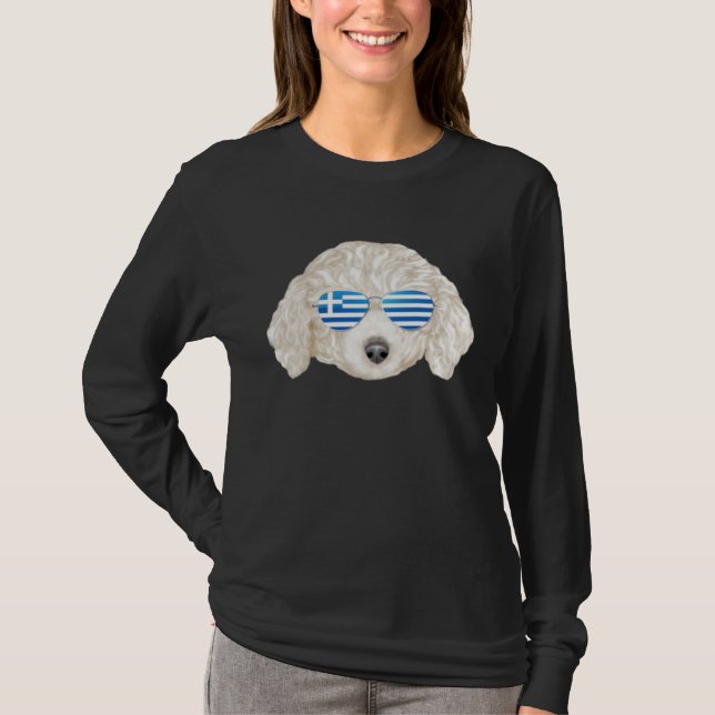 Camiseta Greek Flag White Poodle Dog Greece Pocket (Frente)