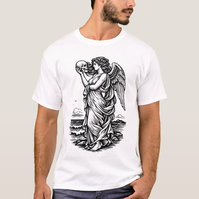 Camiseta Greek goddess Aphrodite at the sea with the skull (Frente)