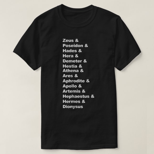 Camiseta Greek Mythology Gods Pantheon List of Demigod Name (Frente do Design)