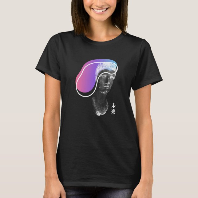 Camiseta Greek Statue Artsy Vaporwave Retrowave Kanji (Frente)