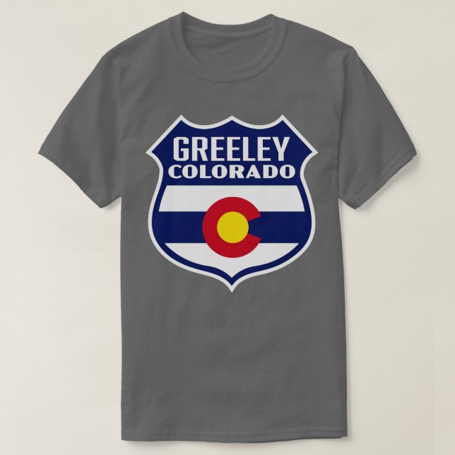 Camiseta Greeley Colorado Retro Flag Blue (Frente do Design)