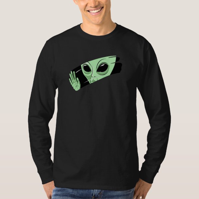 Camiseta Green Alien Behind the Glass Peeking Alien Space U (Frente)