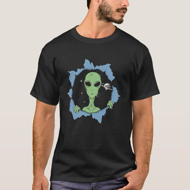 Camiseta Green Alien Peeking from a Hole in the Space  Alie (Frente)