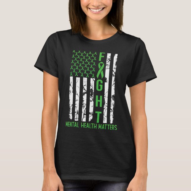 Camiseta Green American Flag USA Mental Health (Frente)