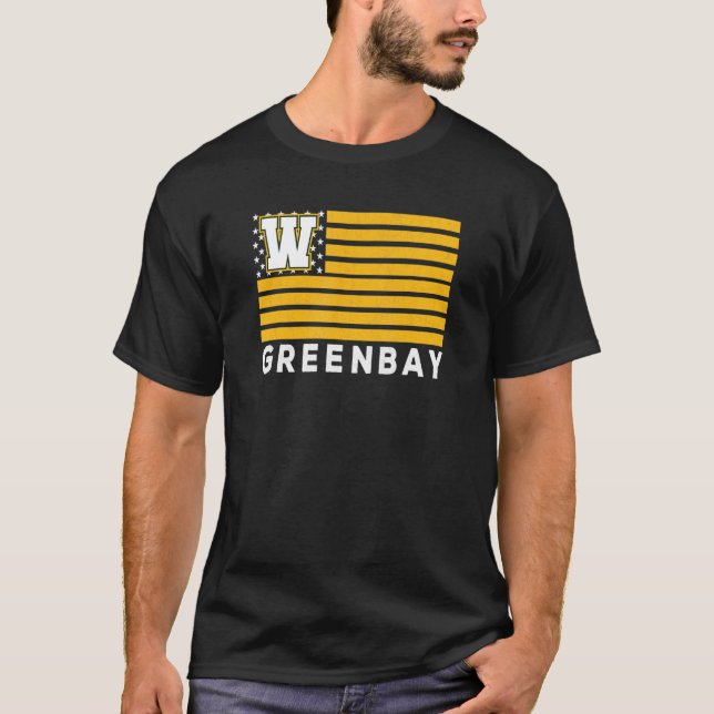 Camiseta Green Bay USA Flag Dark GreenYellow Green Bay Amer (Frente)