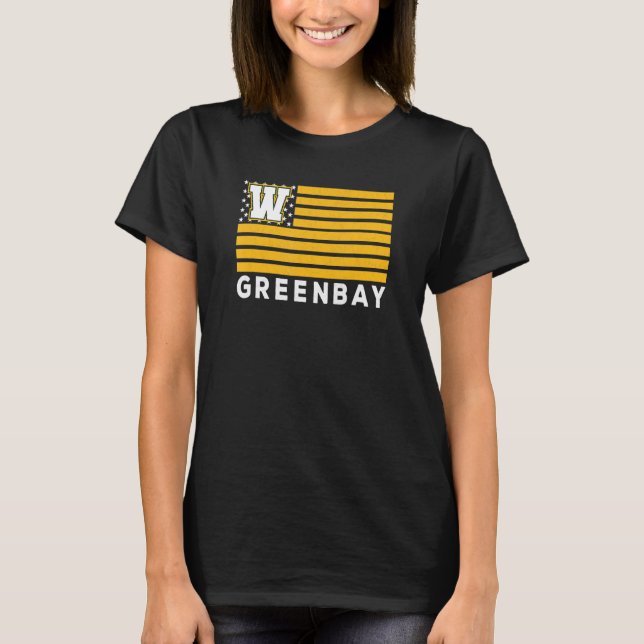 Camiseta Green Bay USA Flag Dark GreenYellow Green Bay Amer (Frente)