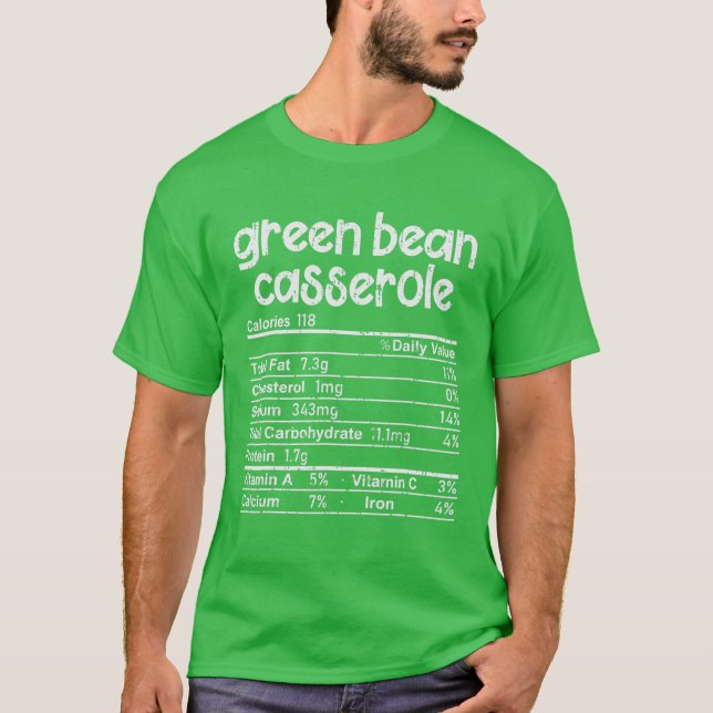 Camiseta Green Bean Casserole Food Nutrition Facts Family M (Frente)