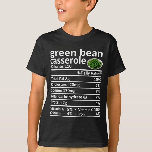 Camiseta Green Bean Cerole Nutrition Food Facts Funny Thank (Frente)