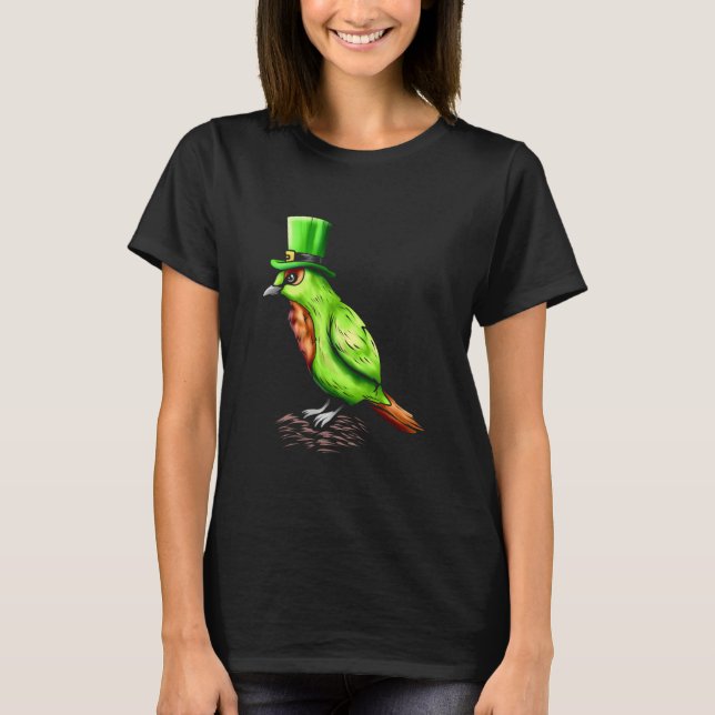 Camiseta Green Bird With Leprechaun Hat On St Patricks Day (Frente)
