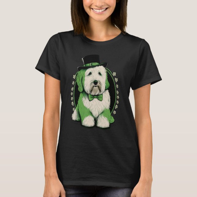 Camiseta Green Bobtail shamrock St Patricks Day Old English (Frente)