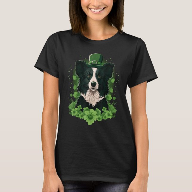 Camiseta Green Border Collie shamrock St Patricks Day Borde (Frente)