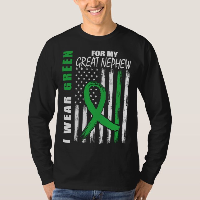 Camiseta Green For Great Nephew Kidney Disease Awareness Fl (Frente)