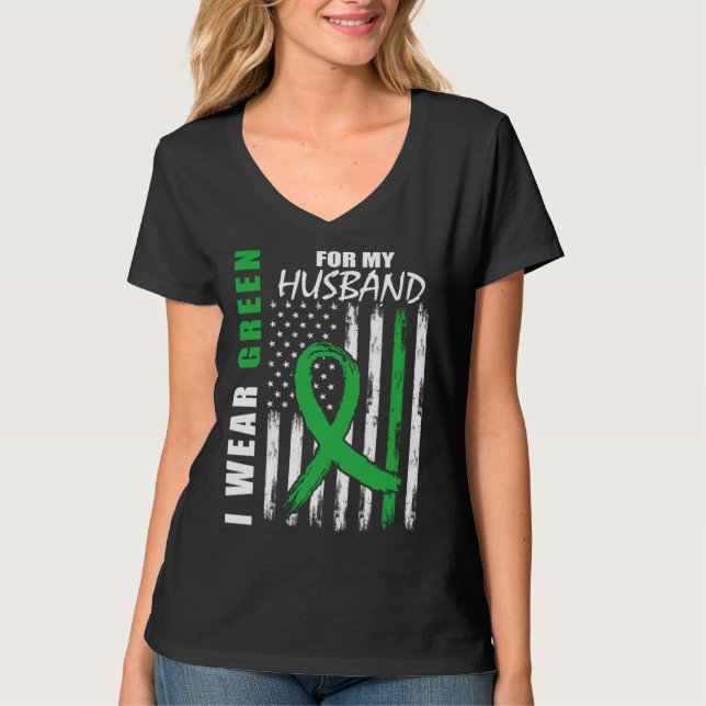 Camiseta Green For My Husband Kidney Disease Awareness USA  (Frente)