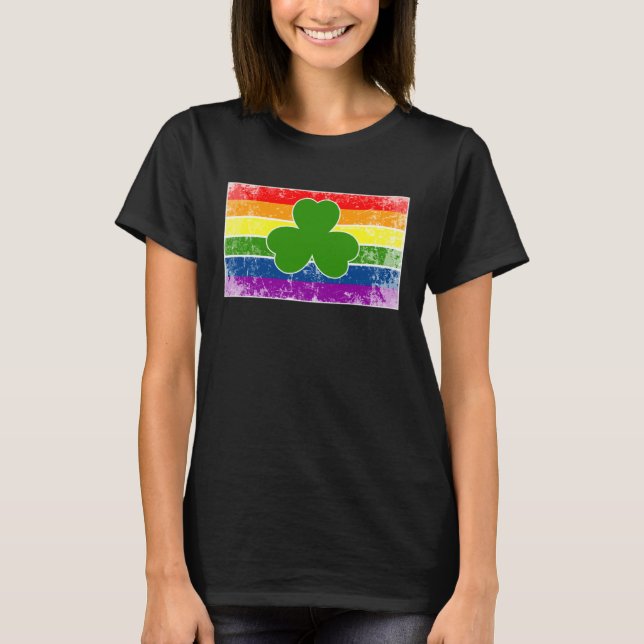 Camiseta Green Four Leaf Clover Rainbow St Patrick's Day (Frente)