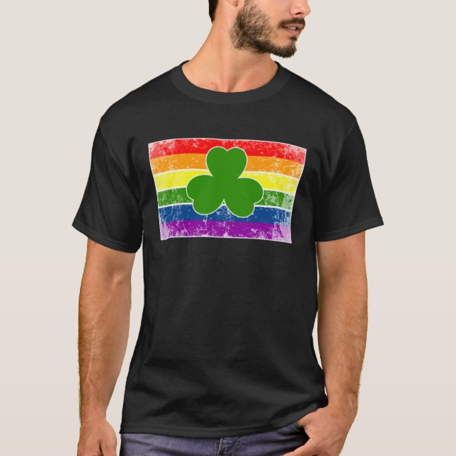 Camiseta Green Four Leaf Clover Rainbow St Patrick's Day (Frente)