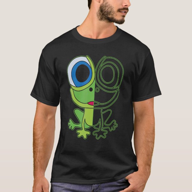 Camiseta Green frog with big eyes animal motif with toad (Frente)