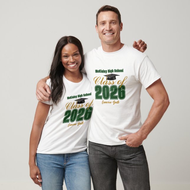 Camiseta Green Gold Class of 2026 Customized Graduate (Unissex)
