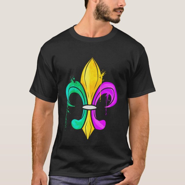 Camiseta Green Golden And Purple Fleur De Lis For Mardi Gra (Frente)