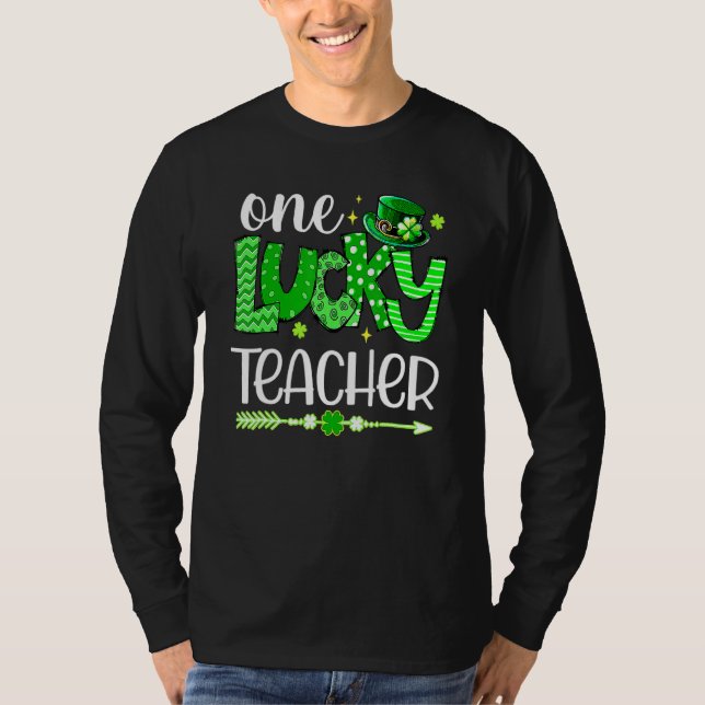 Camiseta Green Leopard Shamrock One Lucky Teacher St Patric (Frente)