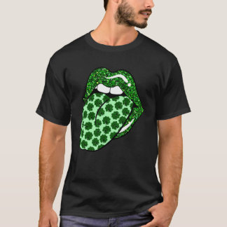 Camiseta Green Lips Mouth Shamrock Tongue Out Saint Patrick
