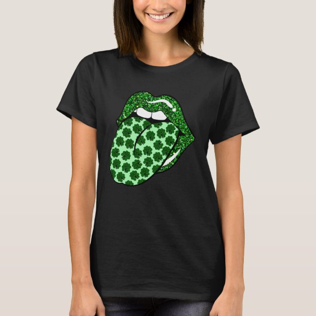 Camiseta Green Lips Mouth Shamrock Tongue Out Saint Patrick (Frente)