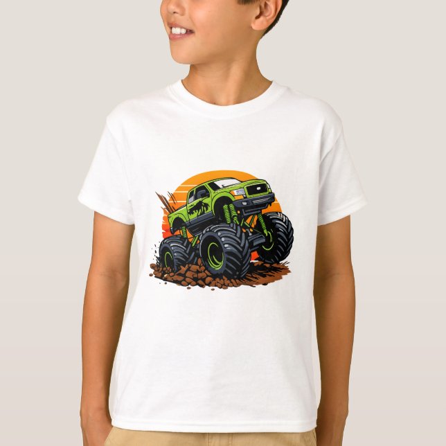 Camiseta Green Monster Truck Off-Road Racing Illustration (Frente)