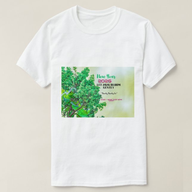 Camiseta Green Nature Leaves Happy New Year 2026  (Frente do Design)
