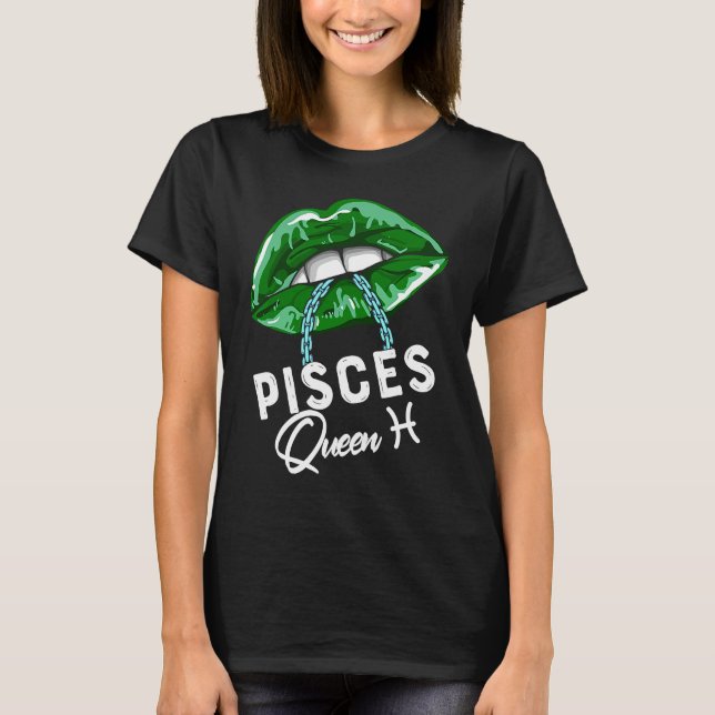 Camiseta Green Pisces Queen Lips Chain Zodiac St Patricks D (Frente)