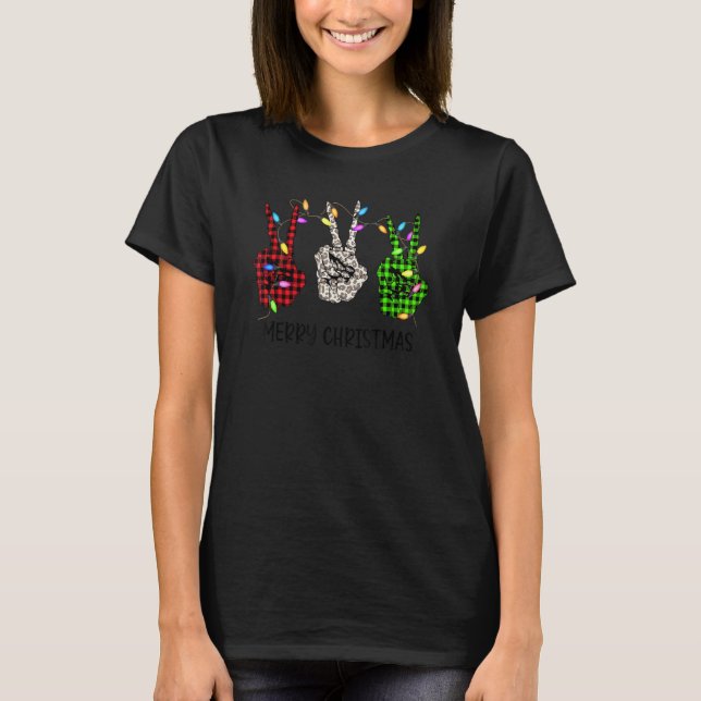 Camiseta Green Red Plaid Leopard Skeleton Lights Christmas  (Frente)