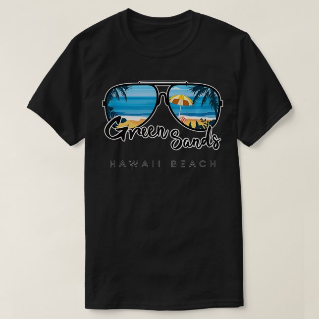 Camiseta Green Sands Beach Hawaii Palm Tree Sunglasses Souv (Frente do Design)