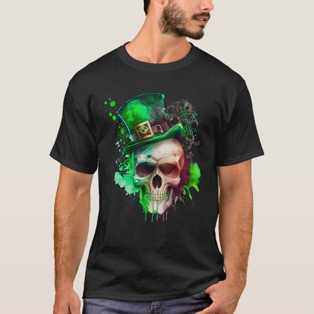 Camiseta Green Shamrock Skull Irish Ireland St Patricks Day (Frente)