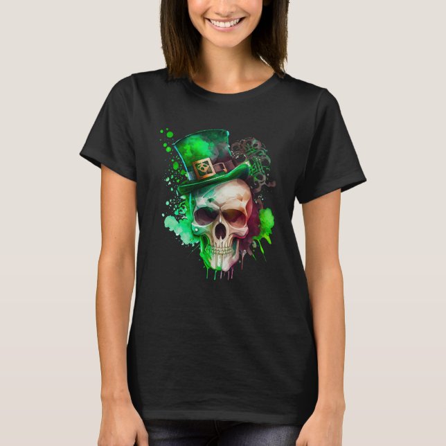 Camiseta Green Shamrock Skull Irish Ireland St Patricks Day (Frente)