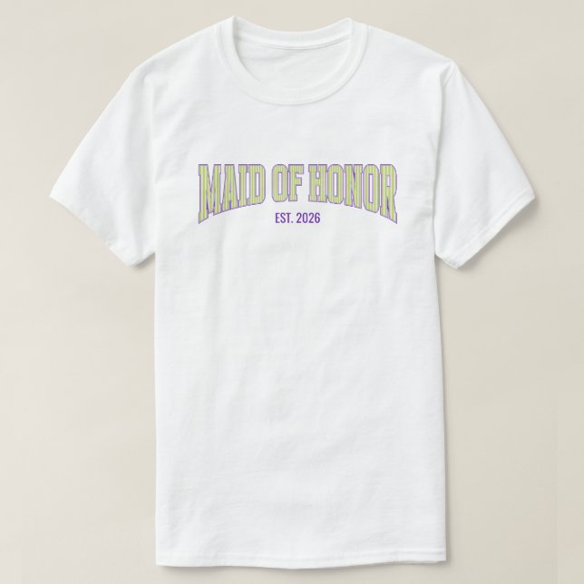 Camiseta Green + Tan Stripe Purple MAID OF HONOR  (Frente do Design)