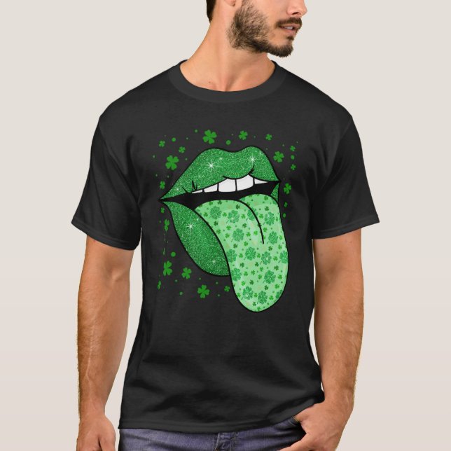 Camiseta Green Tongue & Lips Shamrock St Patrick's Day Girl (Frente)