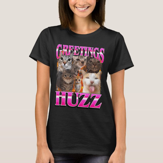 Camiseta Greetings Huzz Funny Cat Meme Bootleg Graphic Men  (Frente)