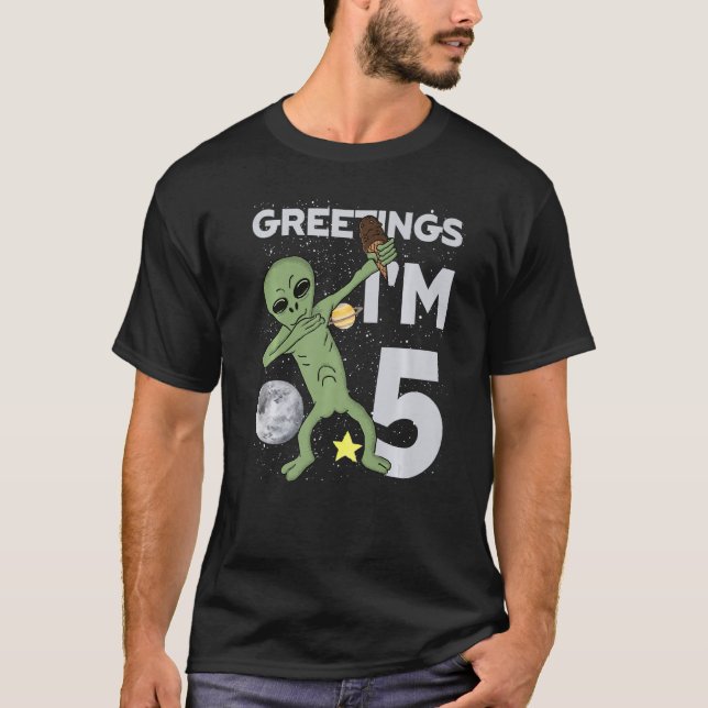Camiseta Greetings I'm 5 Alien 5th Birthday Ice Cream Party (Frente)
