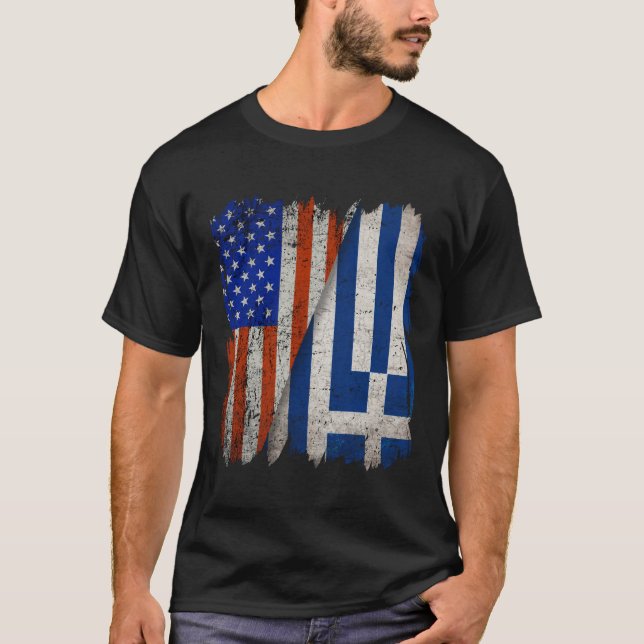 Camiseta GREGO ROOTS Half American Flag USA GRÉCIA FLAG (Frente)