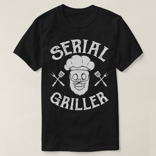 Camiseta Grelha e Carne e Faca e Chef de Griller Serial (Frente do Design)