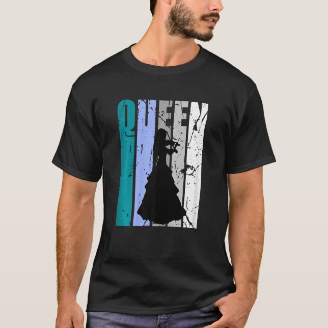 Camiseta Gren Distressed Violin Queen Teal Grey Theme Violi (Frente)