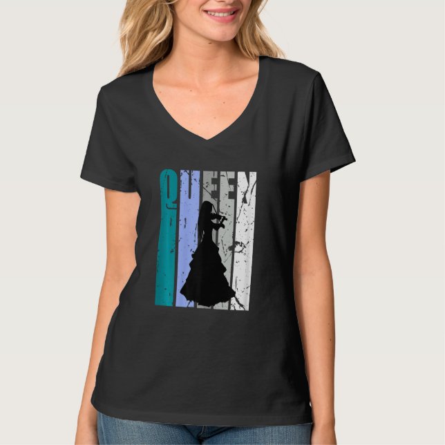 Camiseta Gren Distressed Violin Queen Teal Grey Theme Violi (Frente)