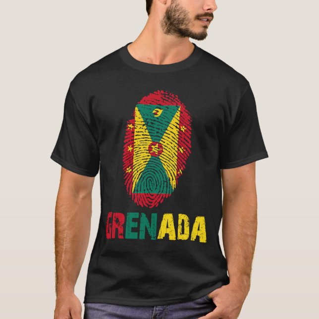 Camiseta Grenada Finger Impressão Flag I Love Grenada Viage (Frente)