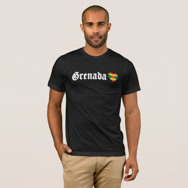 Camiseta Grenada Flag Blackletter Grenadiana Caribe Fete (Frente Completa)