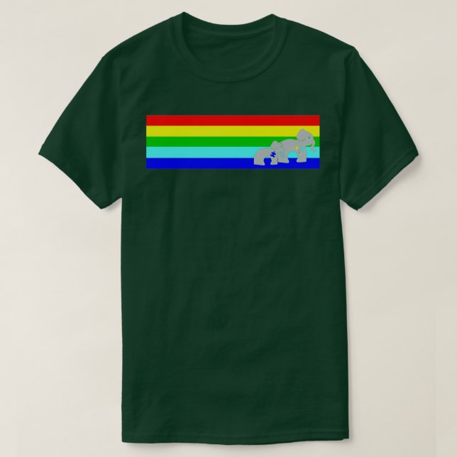 Camiseta Greve Multicoloração de Percurso de Elefante Autis (Frente do Design)