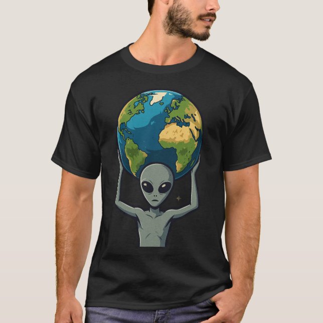 Camiseta Grey Alien Lifting the Earth 🌍👽 (Frente)