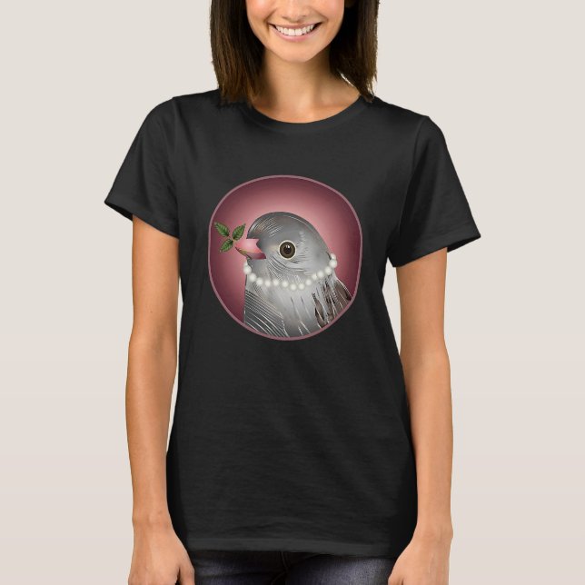 Camiseta Grey bird with pearl necklace and branch in beak (Frente)