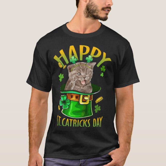 Camiseta Grey Cat Catrick Irish Shamrock Kitten St Patricks (Frente)