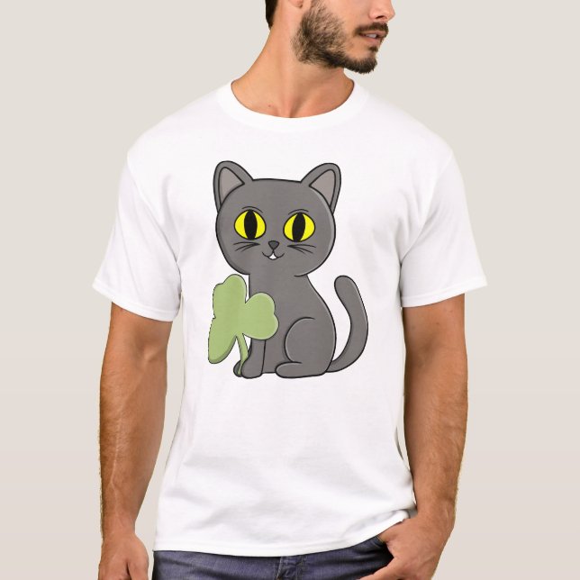 Camiseta Grey Cat Shamrock Clover Charm (Frente)