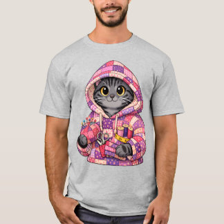 Camiseta Grey tiger cat in upcycled quilt hoodie T-Shirt