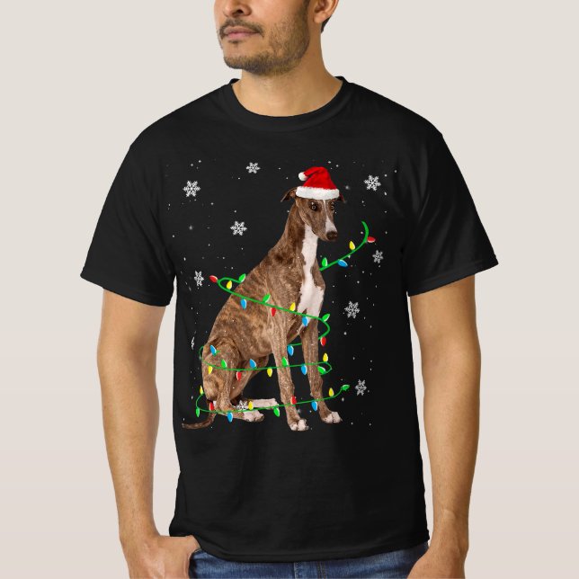 Camiseta Greyhound Christmas Light Papais noeis Greyhound X (Frente)