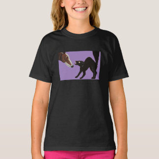 Camiseta Greyhound de Halloween com Gato Preto Bravo